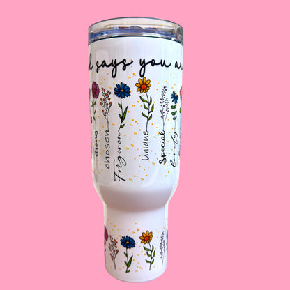 🌸 You Are Unique 40oz Floral Tumbler – Inspirational Travel Mug✨