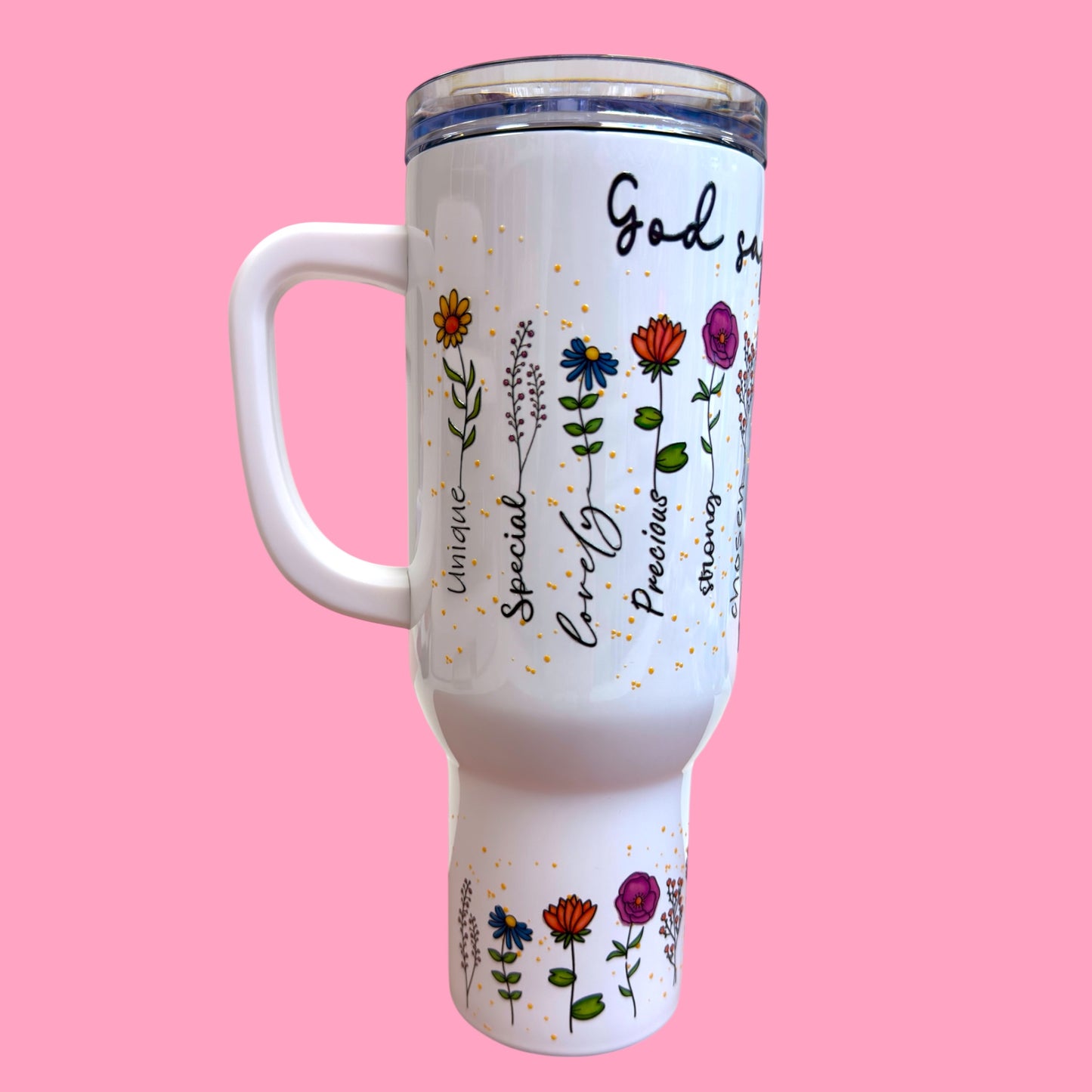 🌸 You Are Unique 40oz Floral Tumbler – Inspirational Travel Mug✨
