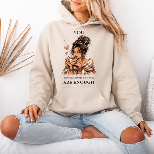 💖☕ Cozy Self-Love Hoodie 🌸✨
“You Are Enough” Pink Comfort Hoodie 🌿💕