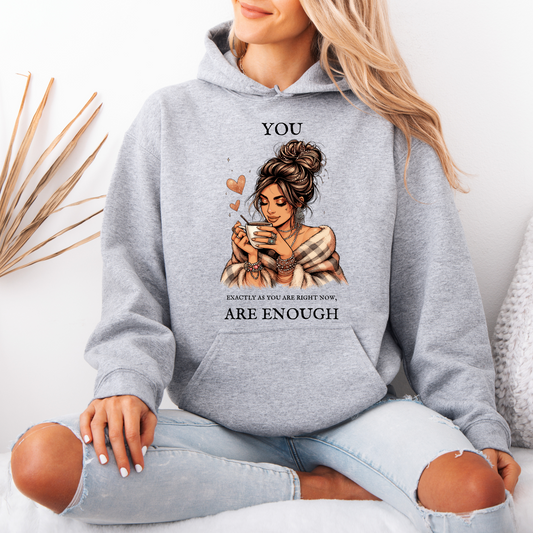 💖☕ Cozy Self-Love Hoodie 🌸✨
“You Are Enough” Pink Comfort Hoodie 🌿💕