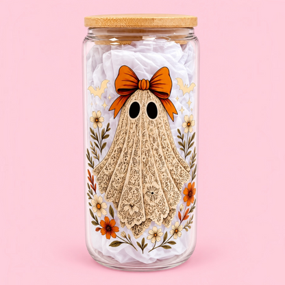 👻 Autumn Ghost 16oz Glass Cup 🍂