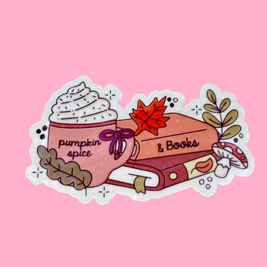 ☕ Pumpkin Spice & Books Holographic Sticker 📚🍂✨
