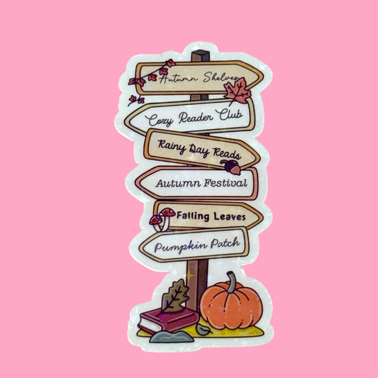 🍂 Autumn Adventures Signpost Holographic Sticker 🎃📚✨