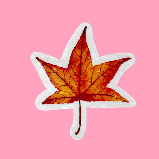 🍁 Autumn Leaf Holographic Sticker ✨🌿