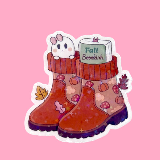 👻 Fall Bookish Boots Holographic Sticker 📚🍂✨