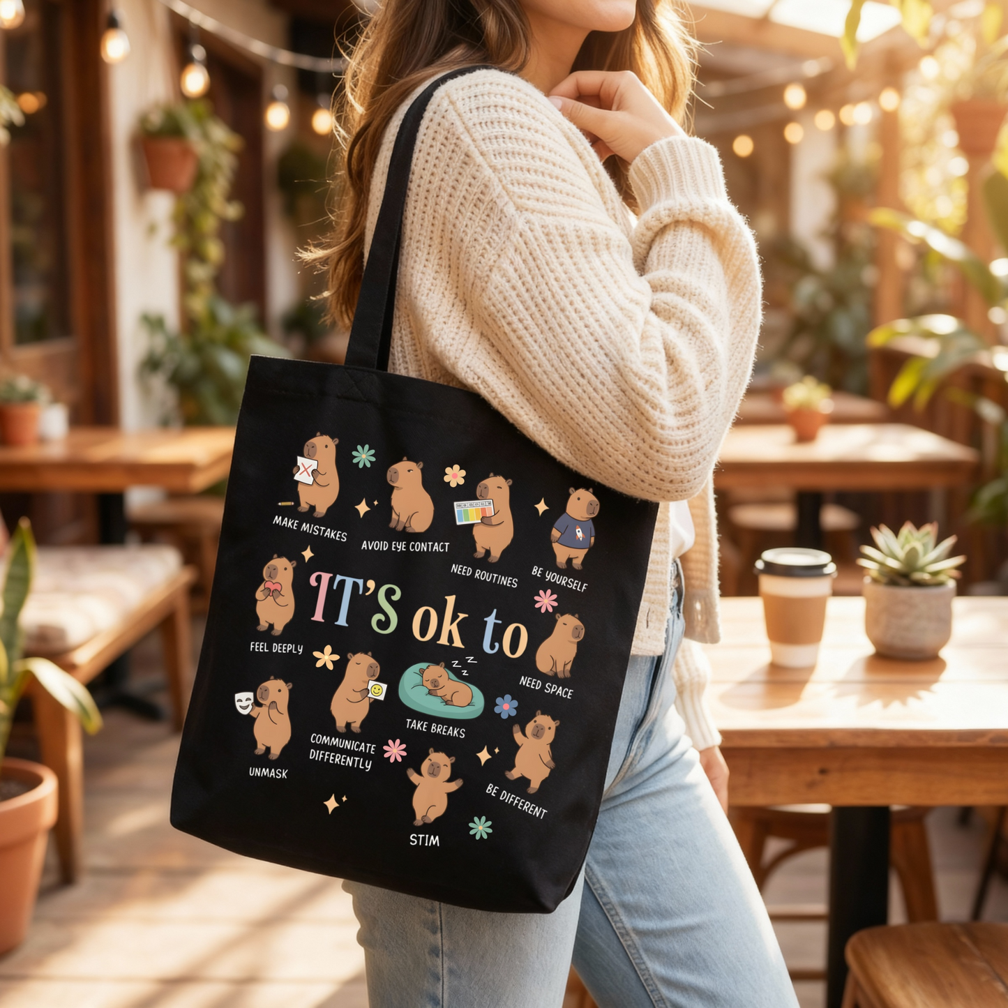 ✨🌸It's Ok To Be Different Capybara Tote Bag ✨🌸
