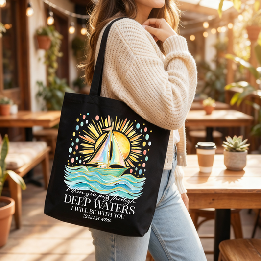 🌊⛵ Pass Through Deep Waters Christian Tote Bag ✨🌊🙏