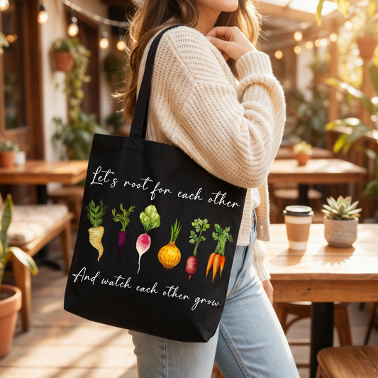 🥕🌿 Let's Root for Each Other Tote Bag 🌱💛