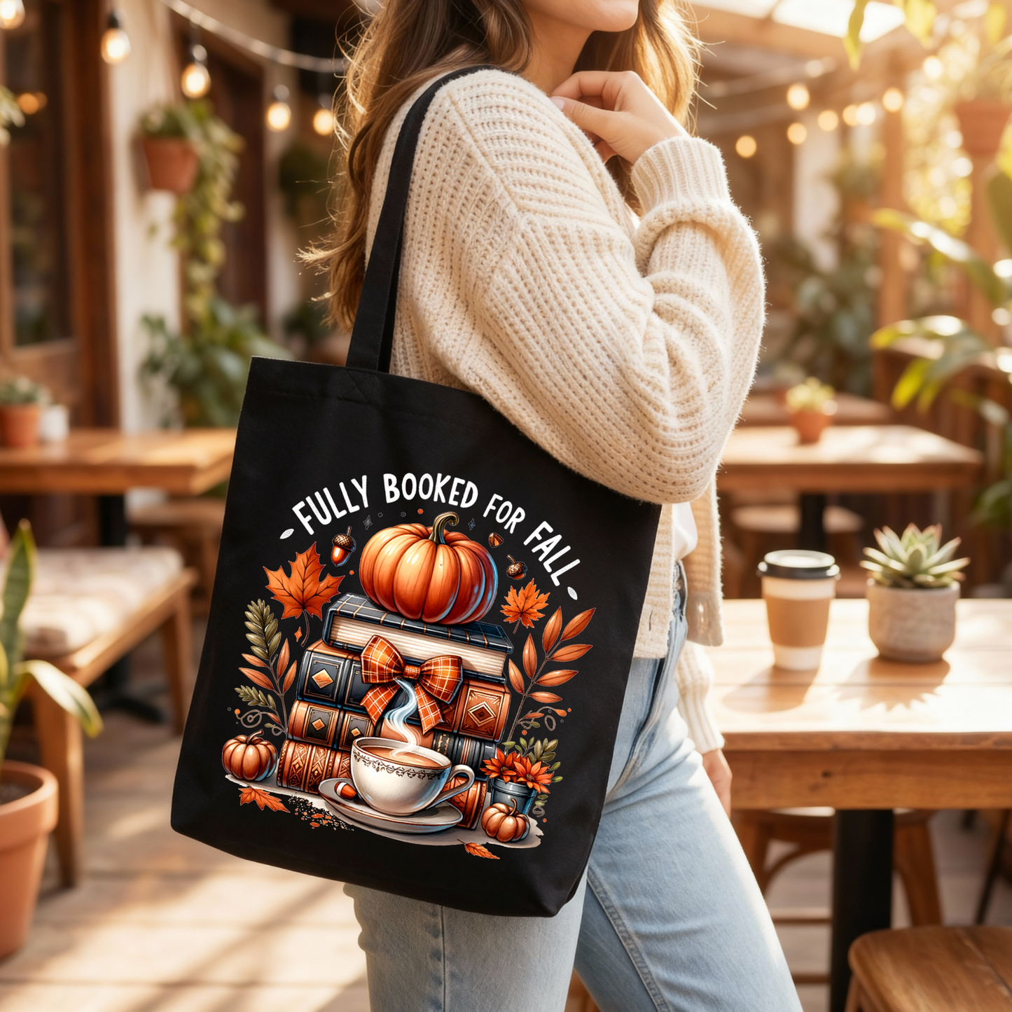 🖤🍂 Fully Booked for Fall Black Tote Bag 📚🎃