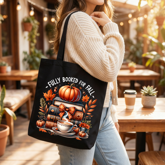 🖤🍂 Fully Booked for Fall Black Tote Bag 📚🎃
