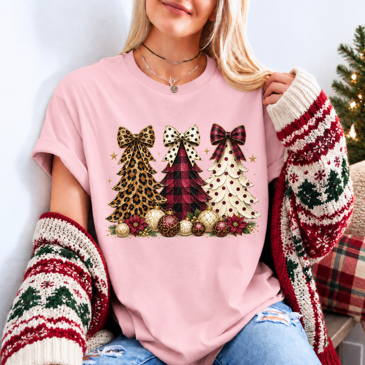 Wild & Bow-tiful Christmas Trees 🎄🎀 Organic Cotton Christmas T-Shirt