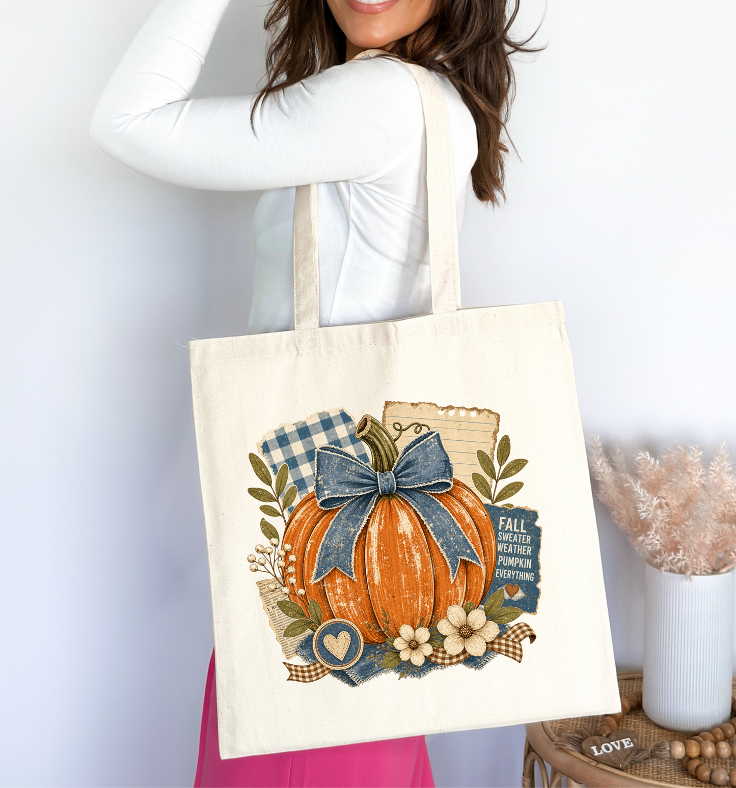 Fall Sweater Weather Pumpkin Natural Tote Bag 🎃🍂
