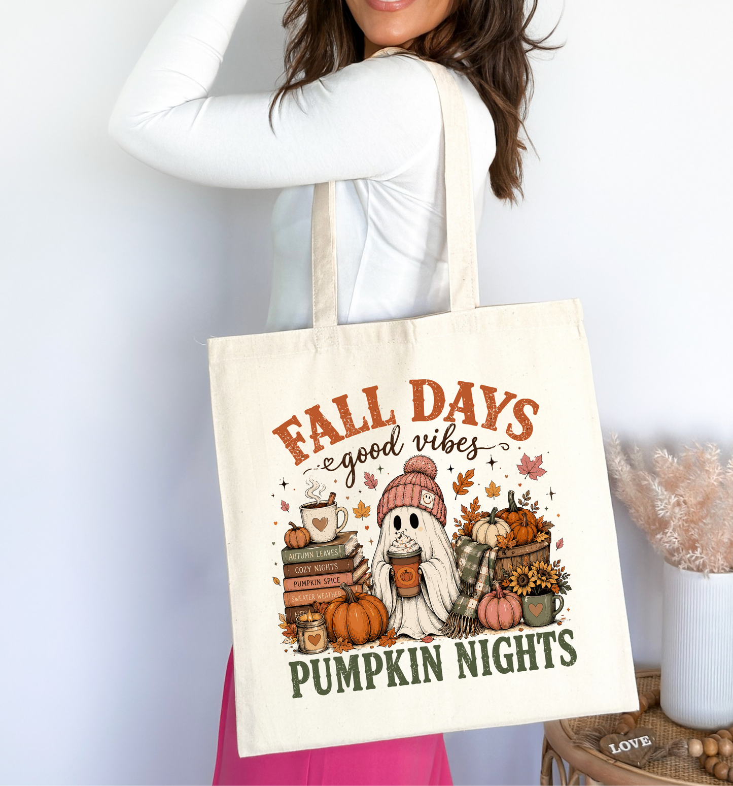 Fall Days & Pumpkin Nights Ghost Tote Bag 👻🎃🍂
