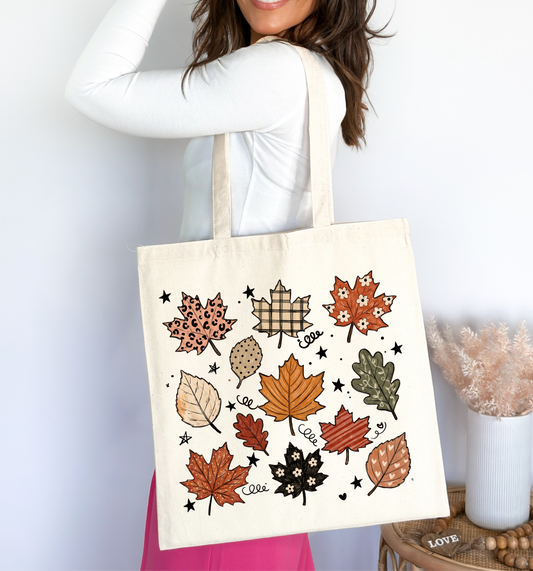🍂✨ Whimsical Autumn Leaves Tote Bag 🍁🤎🌿