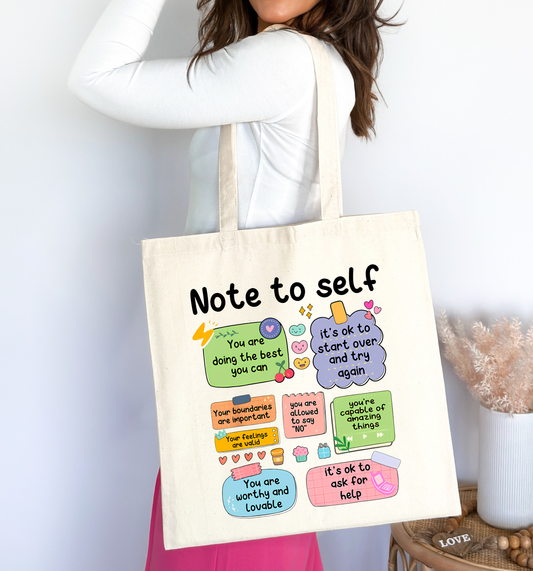 💖 Note to Self Affirmation Tote Bag